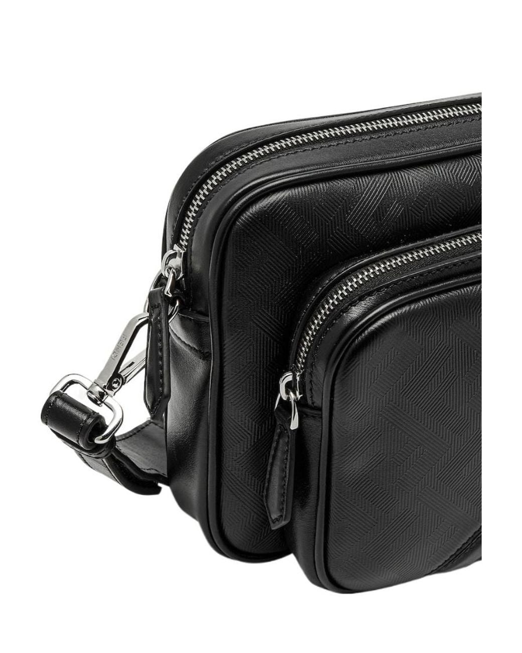 Fendi Black Shadow Diagonal Duo Camera Messenger Bag for men