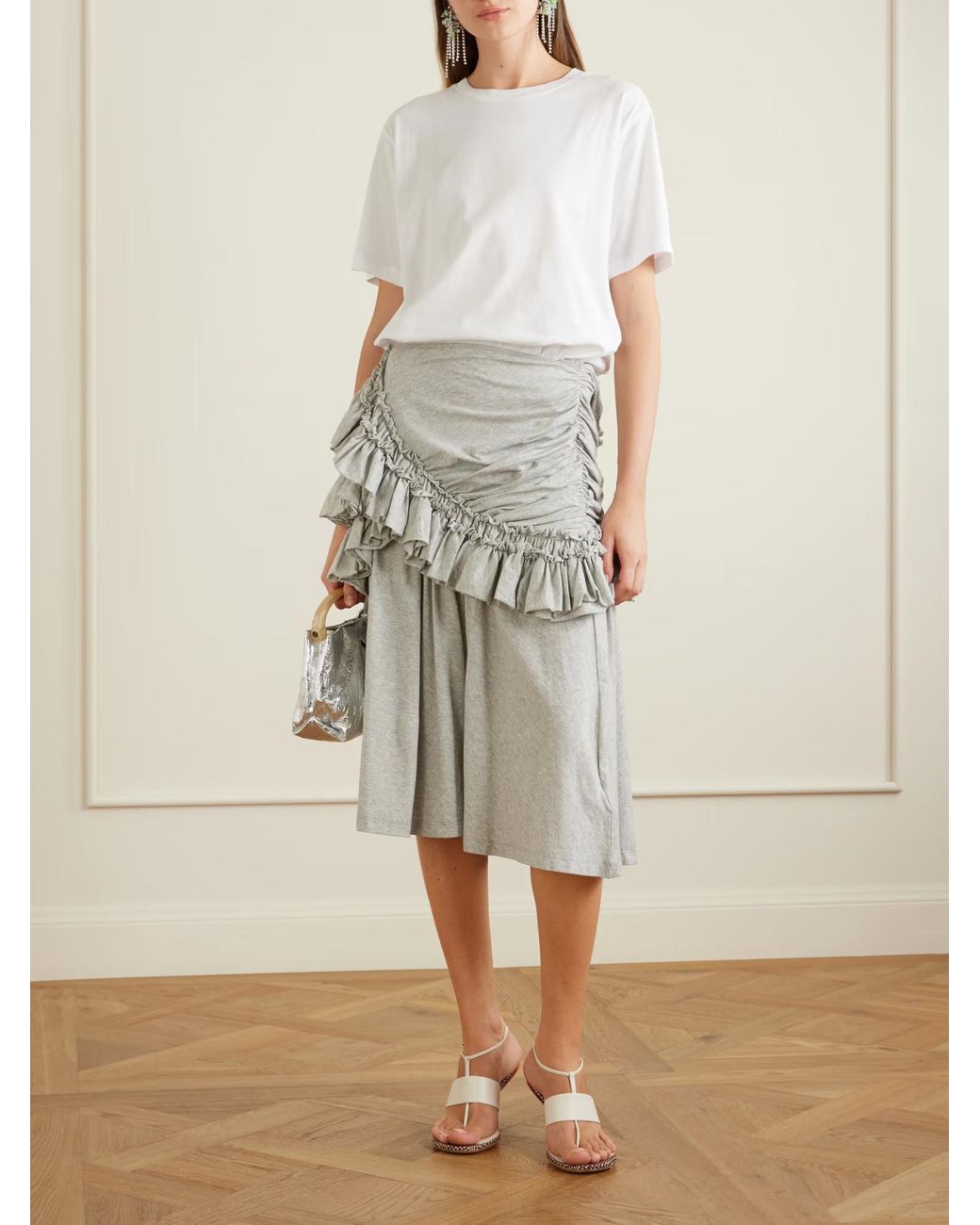 Dries Van Noten White Ruffled Cotton-Jersey Midi Skirt
