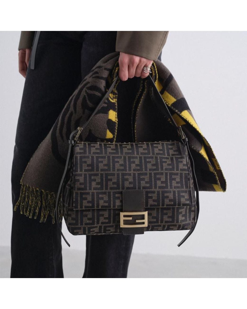 Fendi Black Ff Zucca Jacquard Fabric Bag