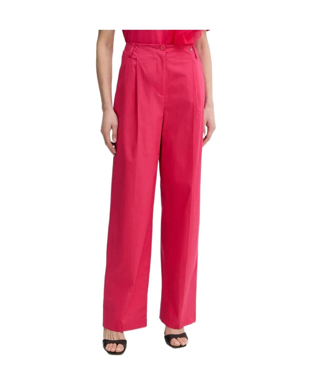 Twinset Red Pleated Wide-Leg Trousers