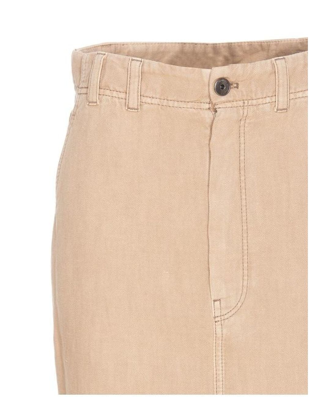 Brunello Cucinelli Natural Logo Patch High-Waisted Skirt