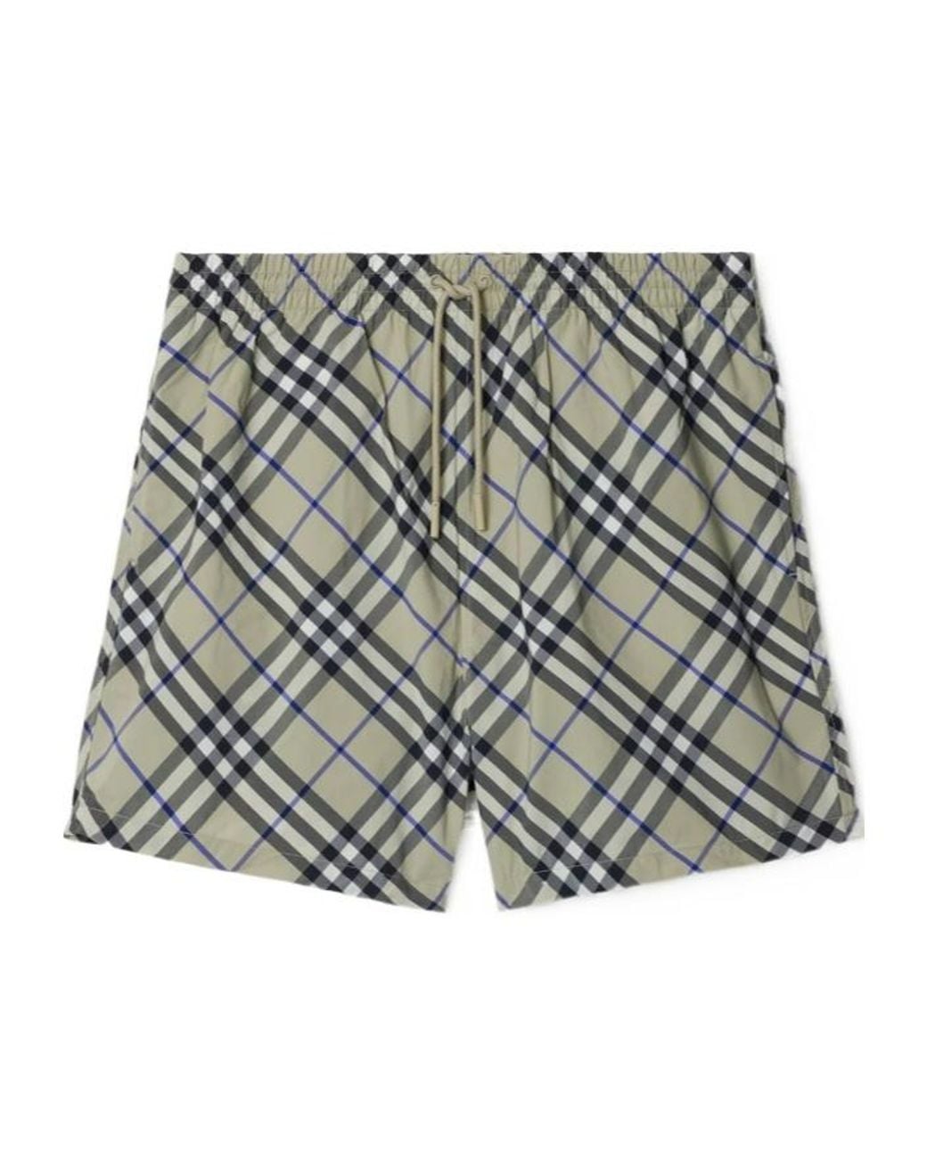 Burberry Gray Checked Drawstring-Waist Swim Shorts for men