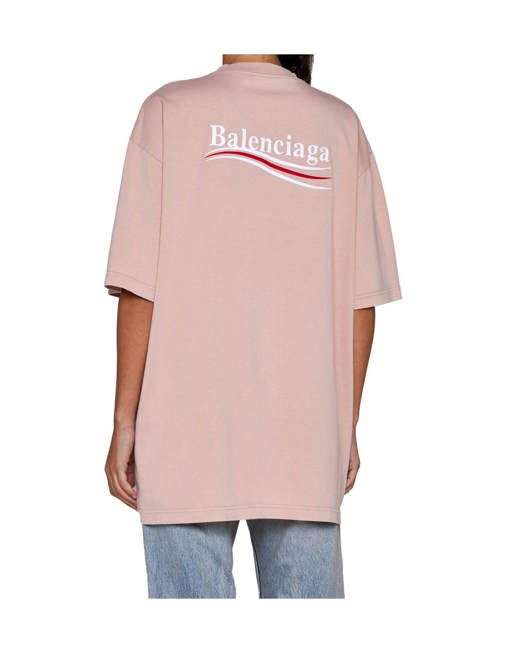 Balenciaga Pink Logo Embroidered Crewneck T-Shirt