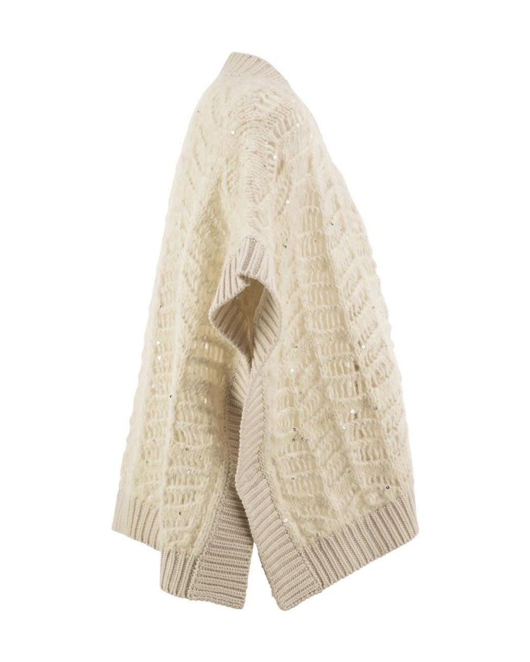 Peserico Natural Ribbed V-Neck Knit Top