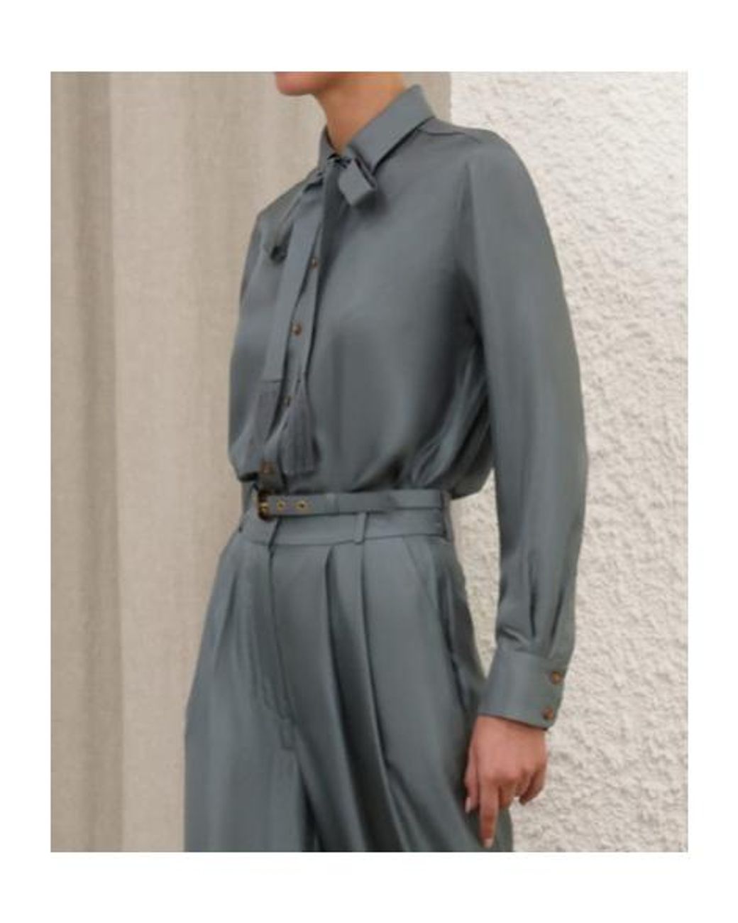 Zimmermann Gray Pussy-Bow-Collar Shirt