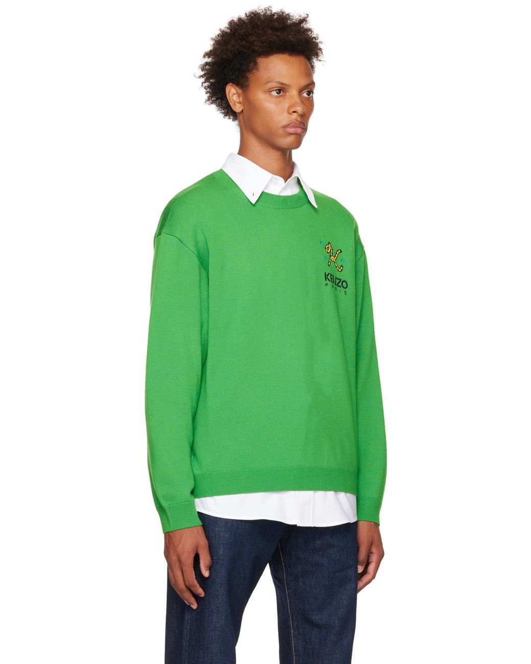 KENZO Green Logo Embroidered Crewneck Sweater for men
