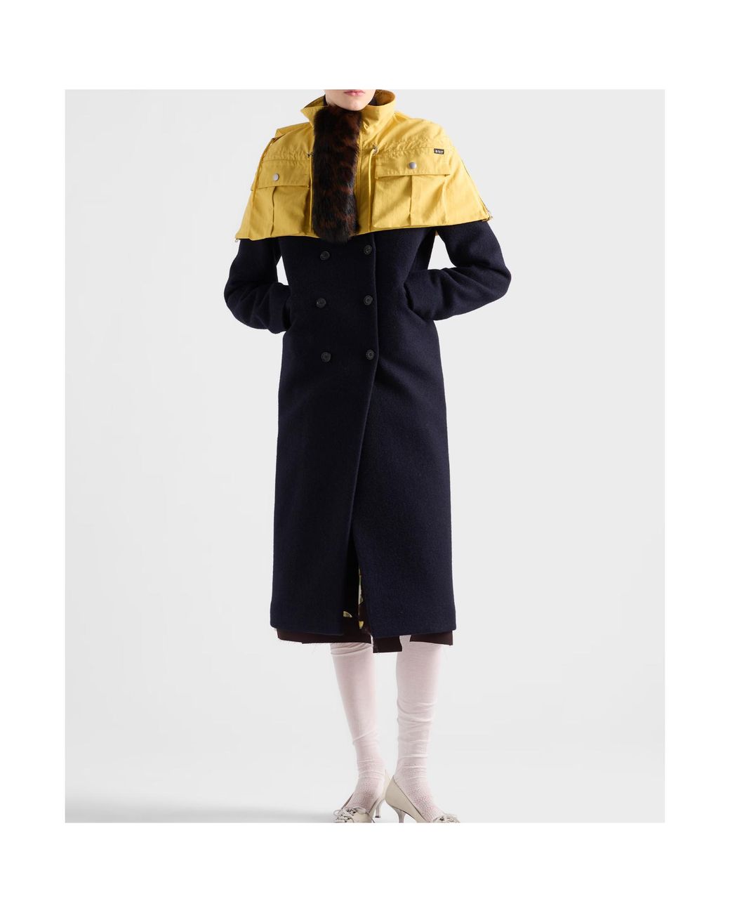 Prada Blue Double-Breasted Shetland Wool Coat
