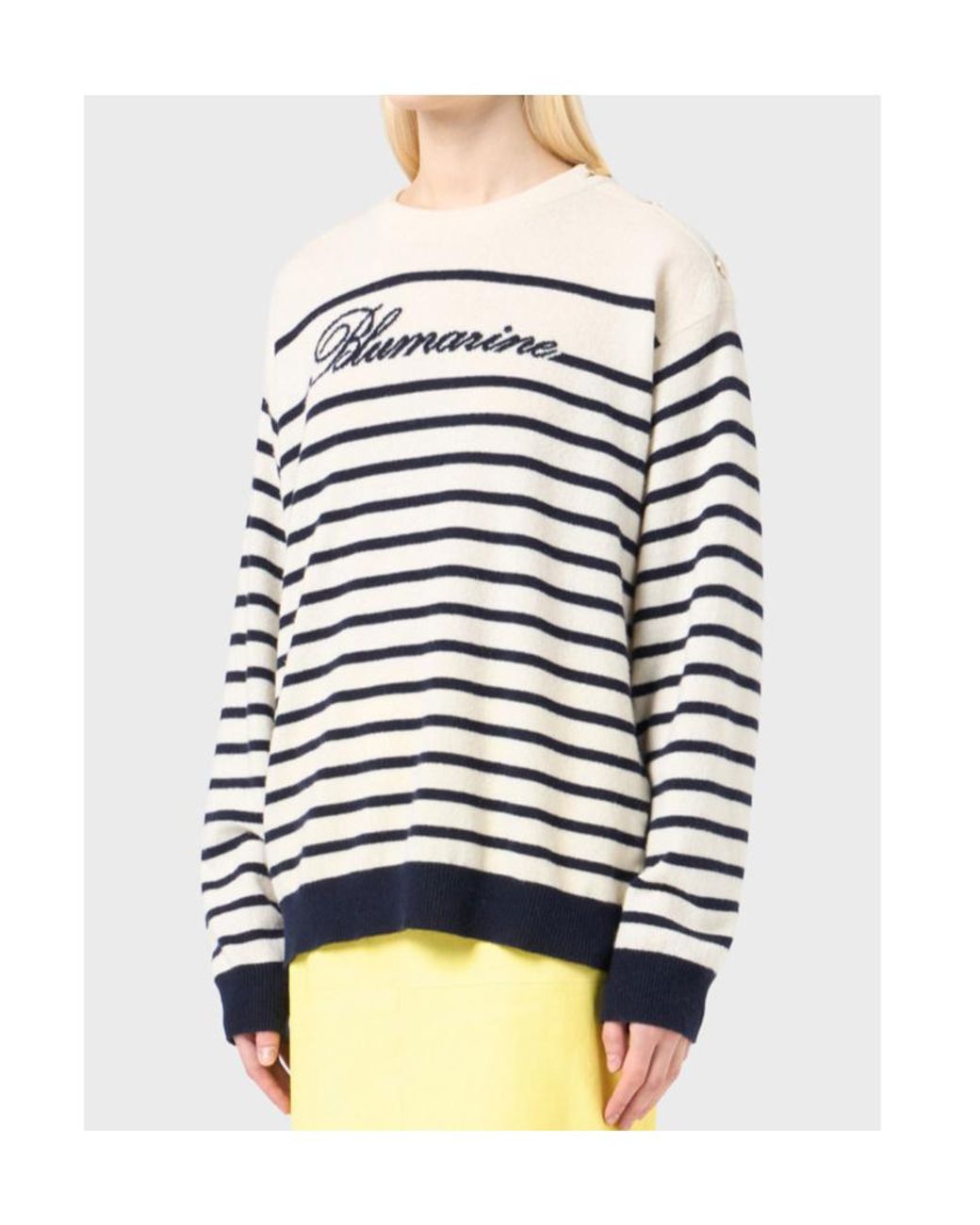 Blumarine White Logo Intarsia-Knit Striped Jumper