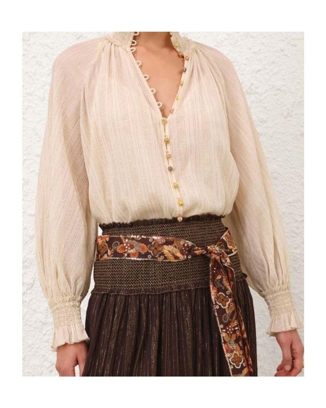 Zimmermann Natural Aster Elasticated Cuff Blouse