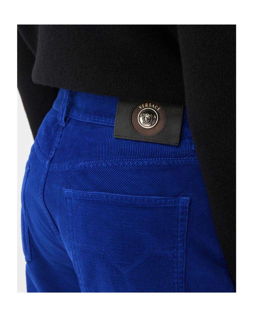 Versace Blue Straight-Leg Corduroy Pants for men
