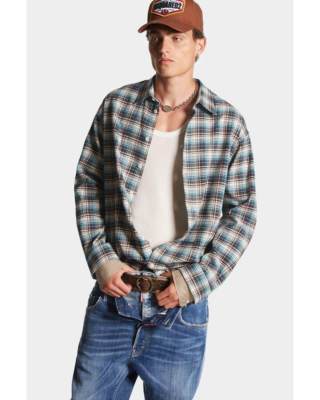 DSquared² Gray Checked Long-Sleeved Shirt for men