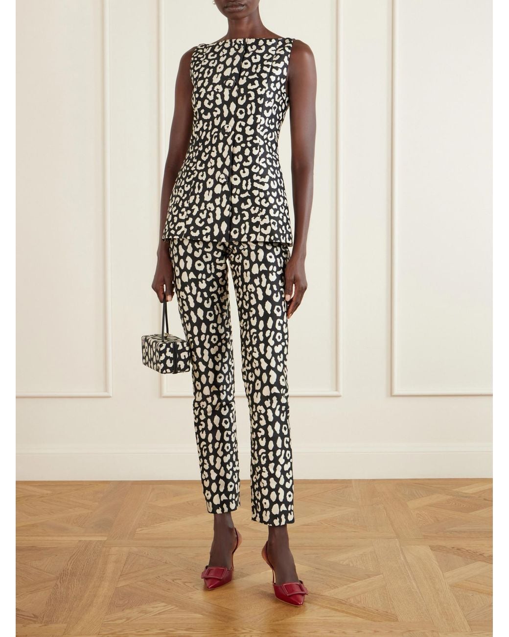Carolina Herrera Black Leopard-Print Sleeveless Top