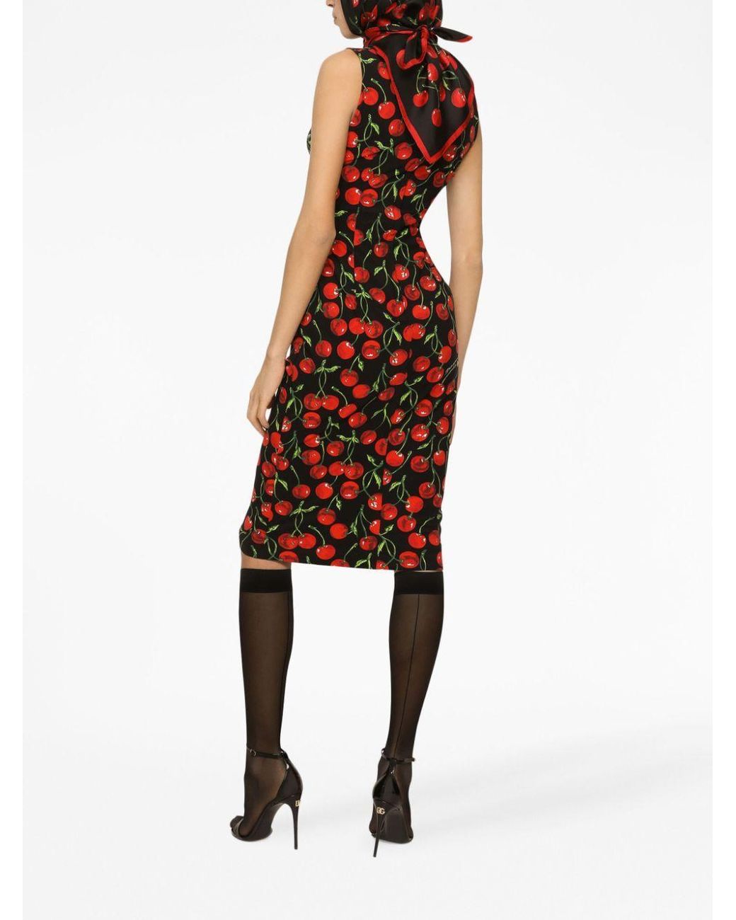 Dolce & Gabbana Red Cherry-Print Knee-Length Dress