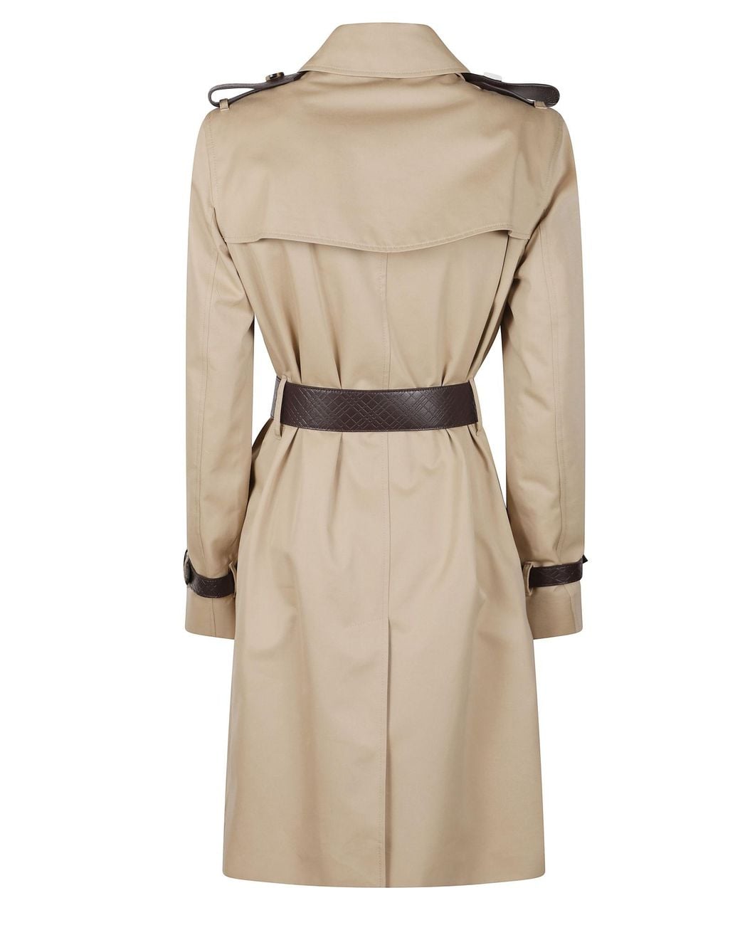 Burberry Natural Kensington Leather-Trim Double-Breasted Trench Coat