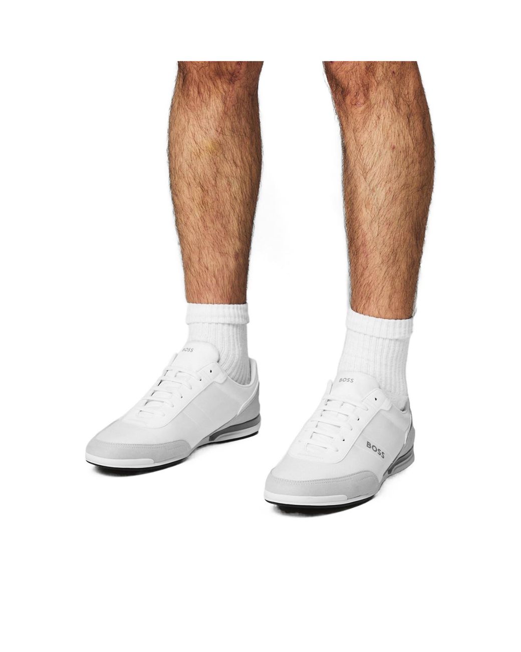 Boss White Color Block Sneakers for men