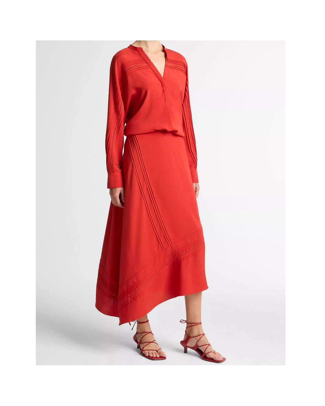 Vince Red Pintuck Slip Skirt