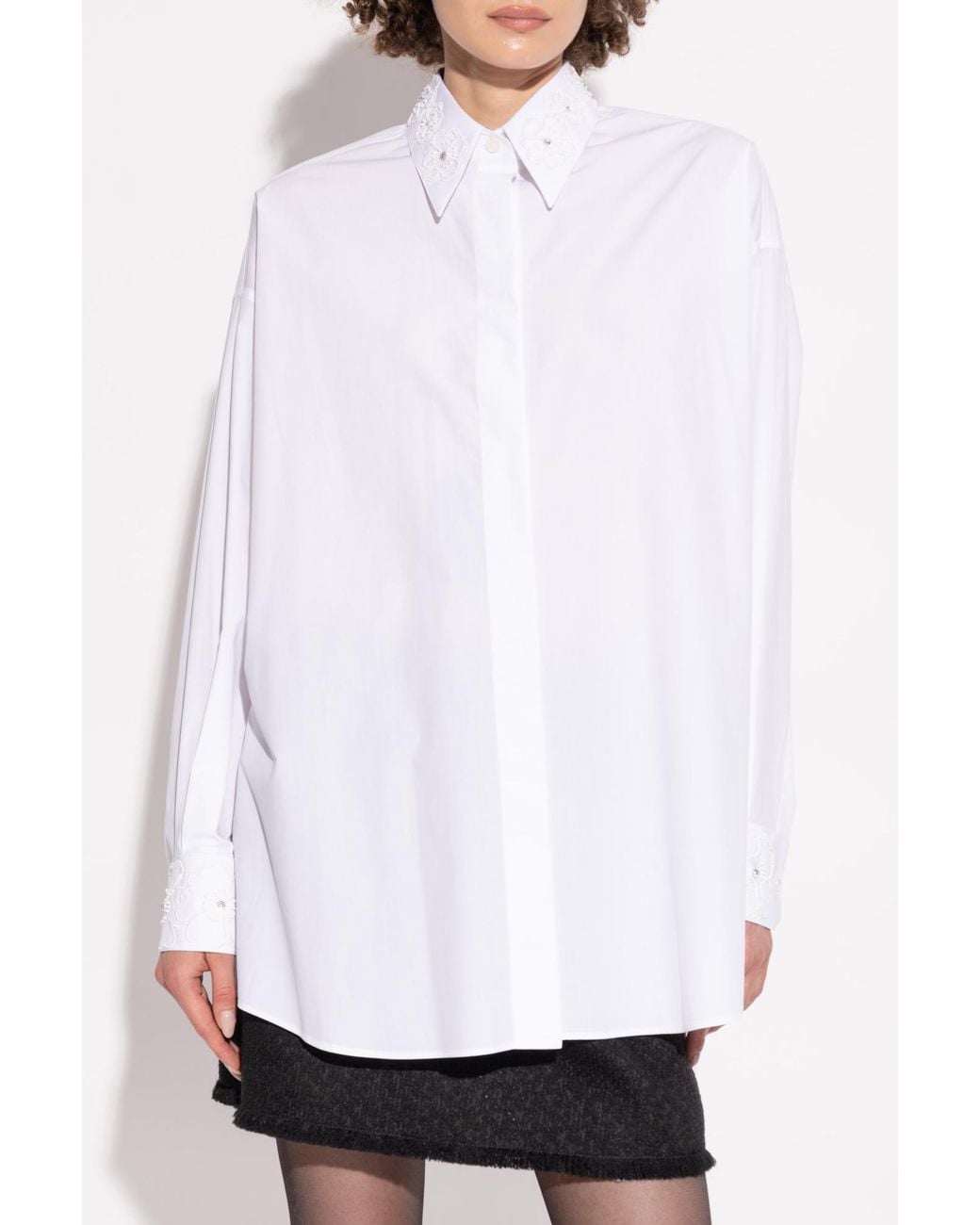 Dolce & Gabbana White Embroidered Collar Long-Sleeved Shirt