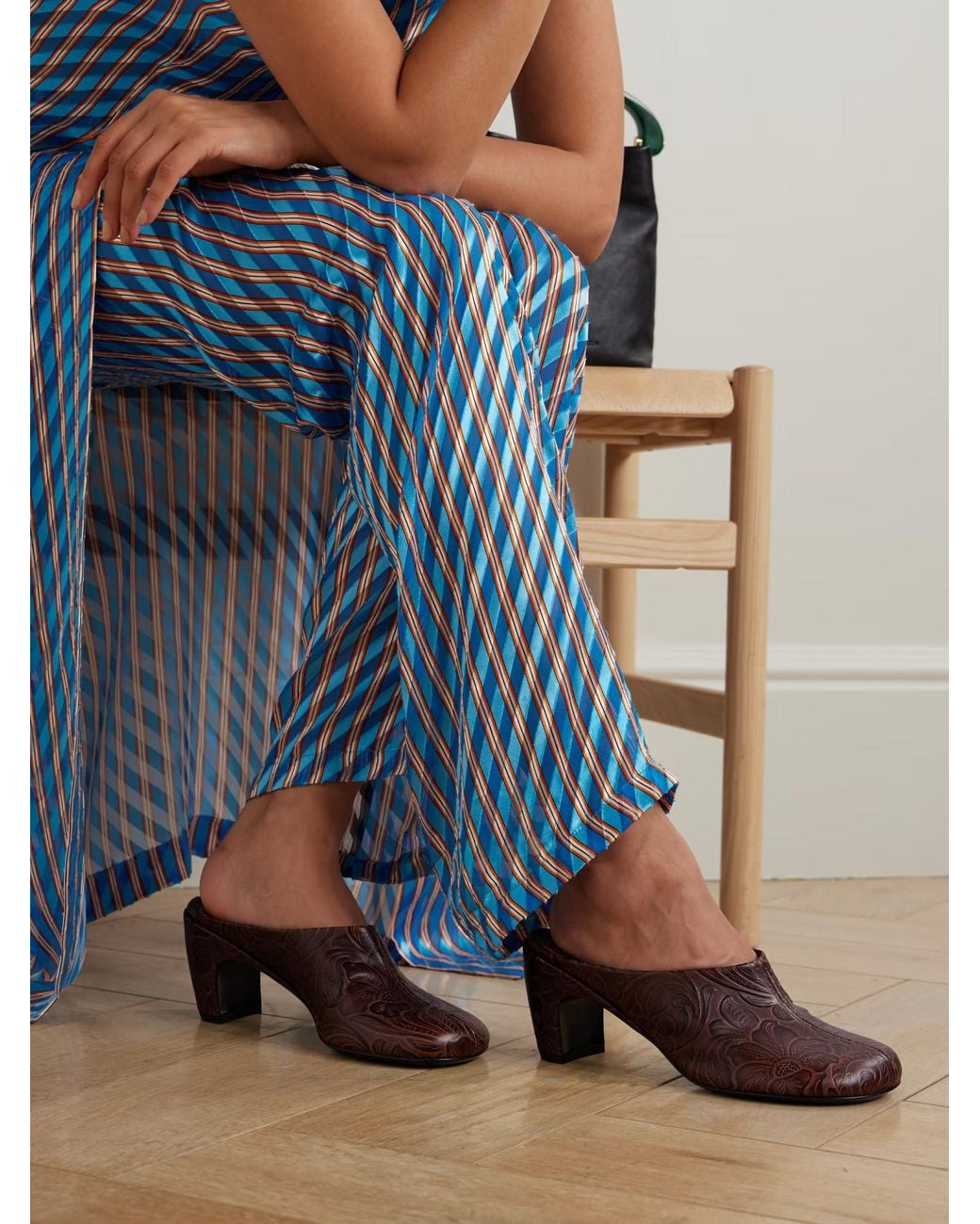 Dries Van Noten Brown Embossed Leather Mules