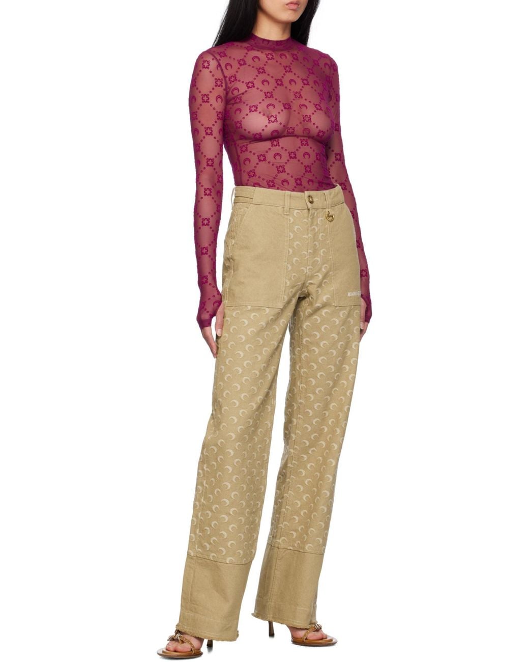 MARINE SERRE Red Second Skin Semi-Sheer Top