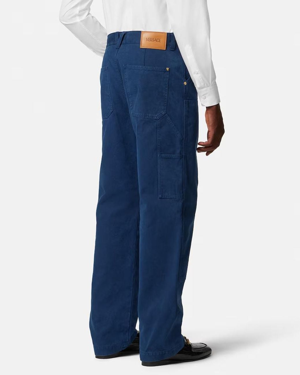 Versace Blue Logo-Patch Straight-Leg Jeans for men