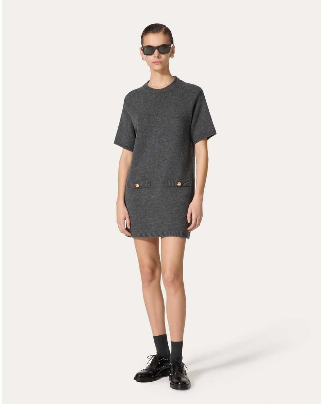 Valentino Gray Short-Sleeved Knit Dress