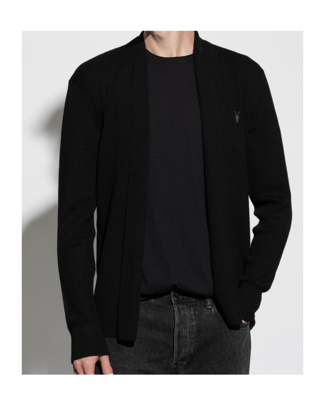 AllSaints Black Minimalist Open Knit Cardigan for men