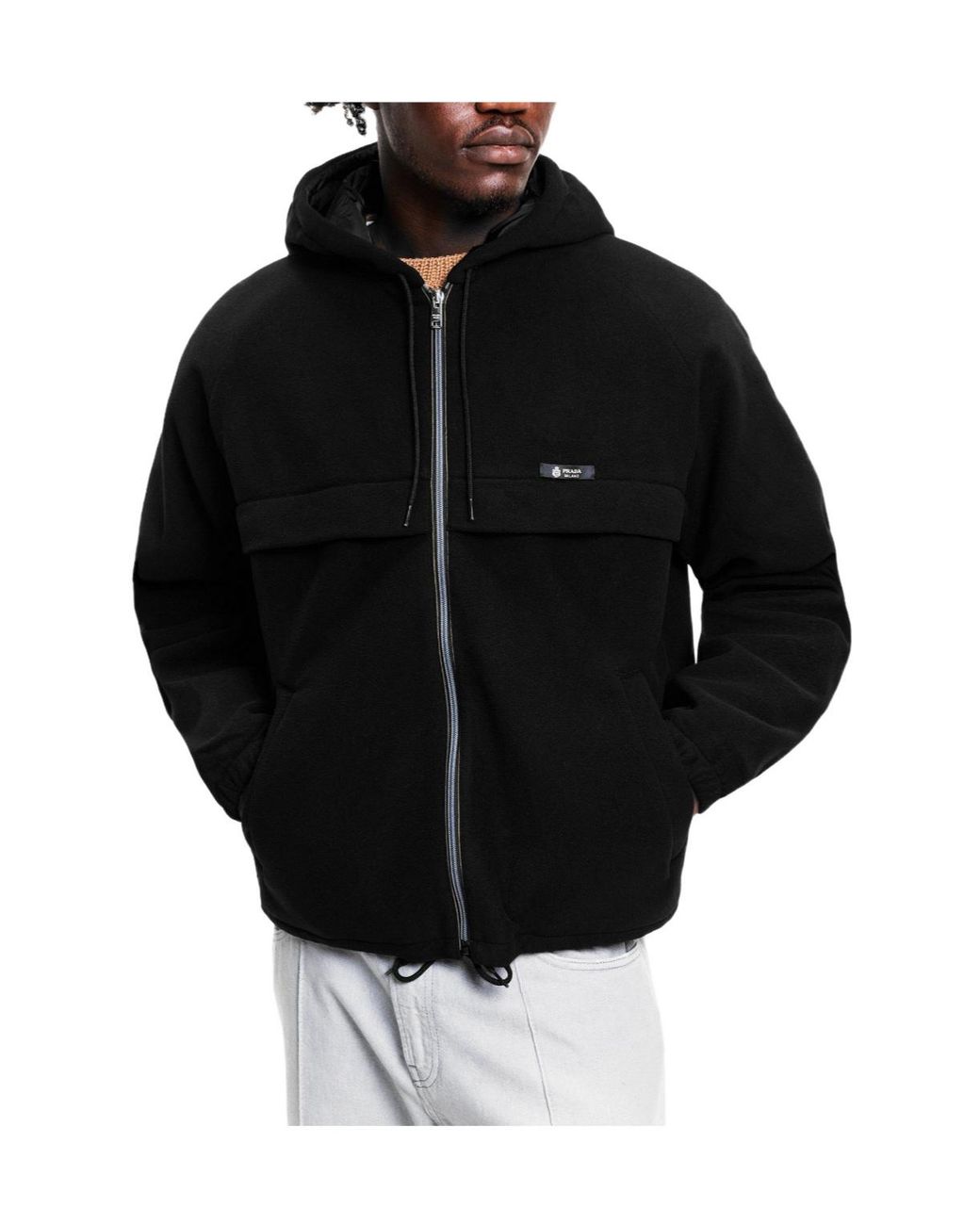 Prada Black Fleece Hooded Jacket for men