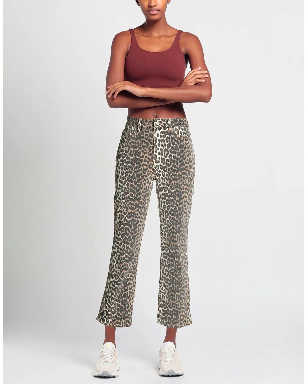 Ganni Gray Leopard-Print Straight-Leg Jeans