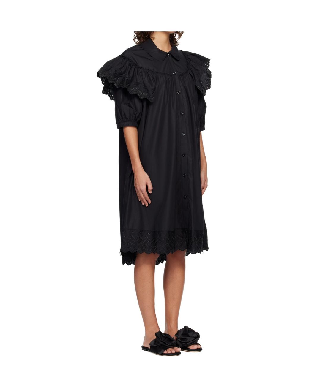 Simone Rocha Black Ruffled Shirt Dress