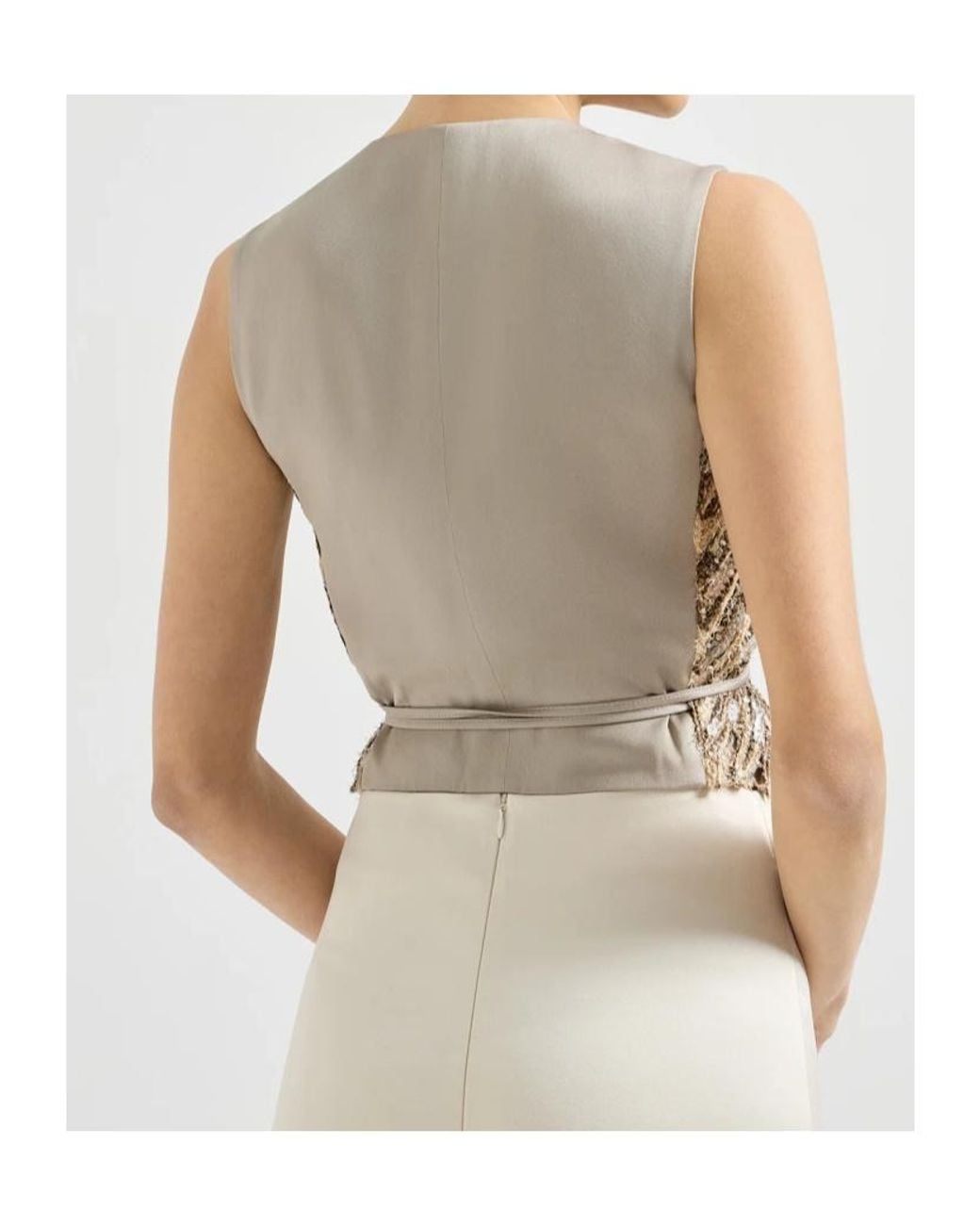 Brunello Cucinelli Natural Sequin-Embellished V-Neck Vest