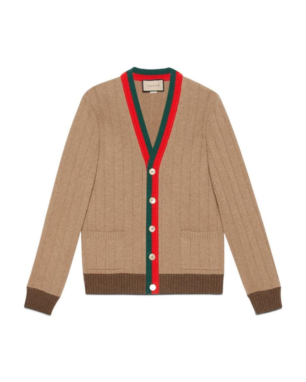 Gucci Natural Web Stripe Ribbed-Knit Cardigan for men
