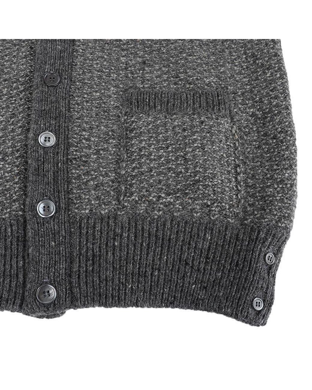 Thom Browne Gray V-Neck Chunky-Knit Cardigan for men