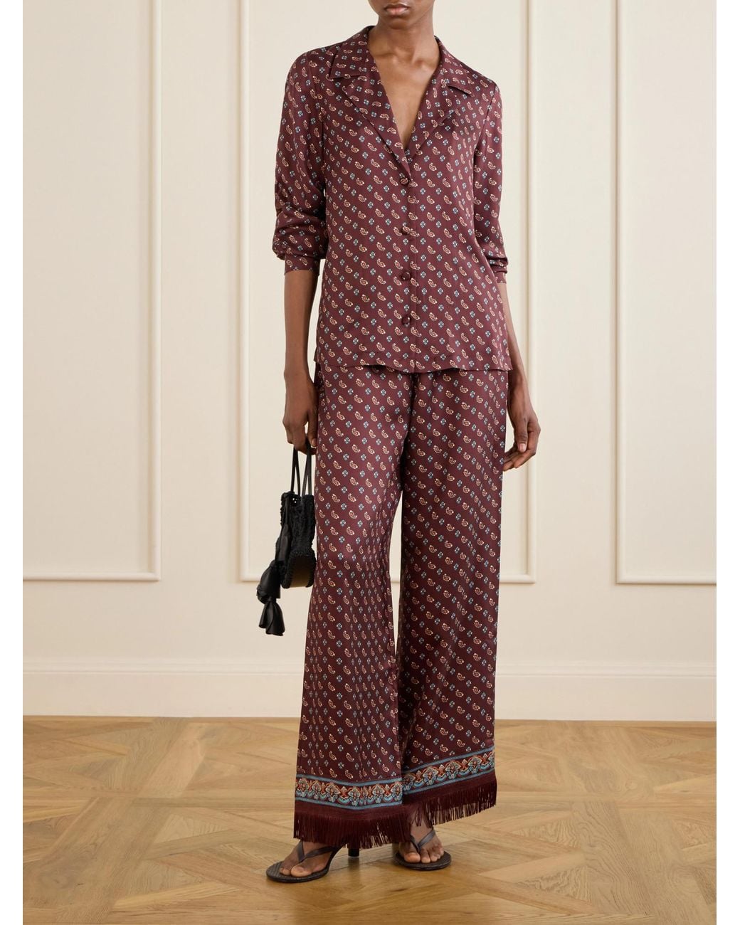 Doen Purple Geometric Print Satin Shirt