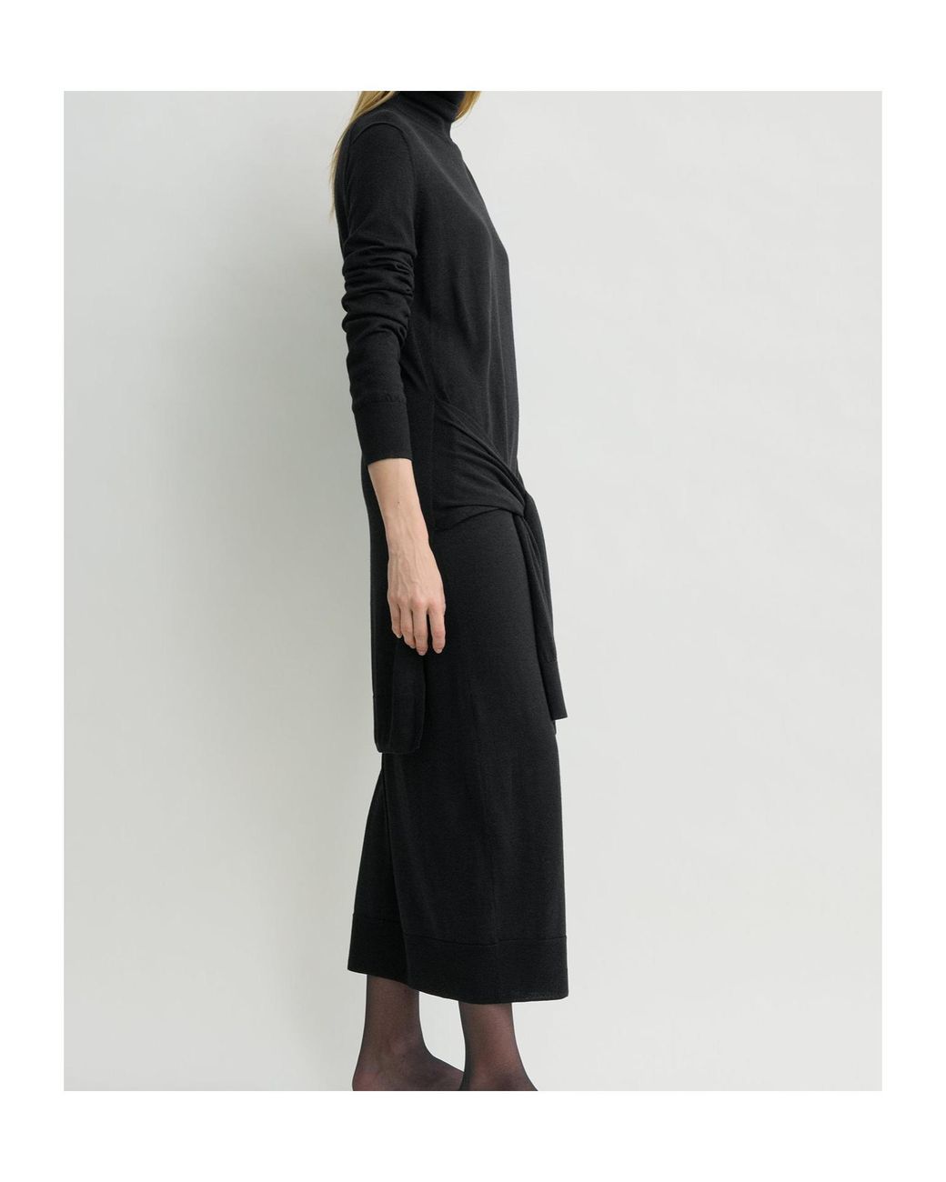 Totême Black Double-Sleeve Turtleneck Midi Dress