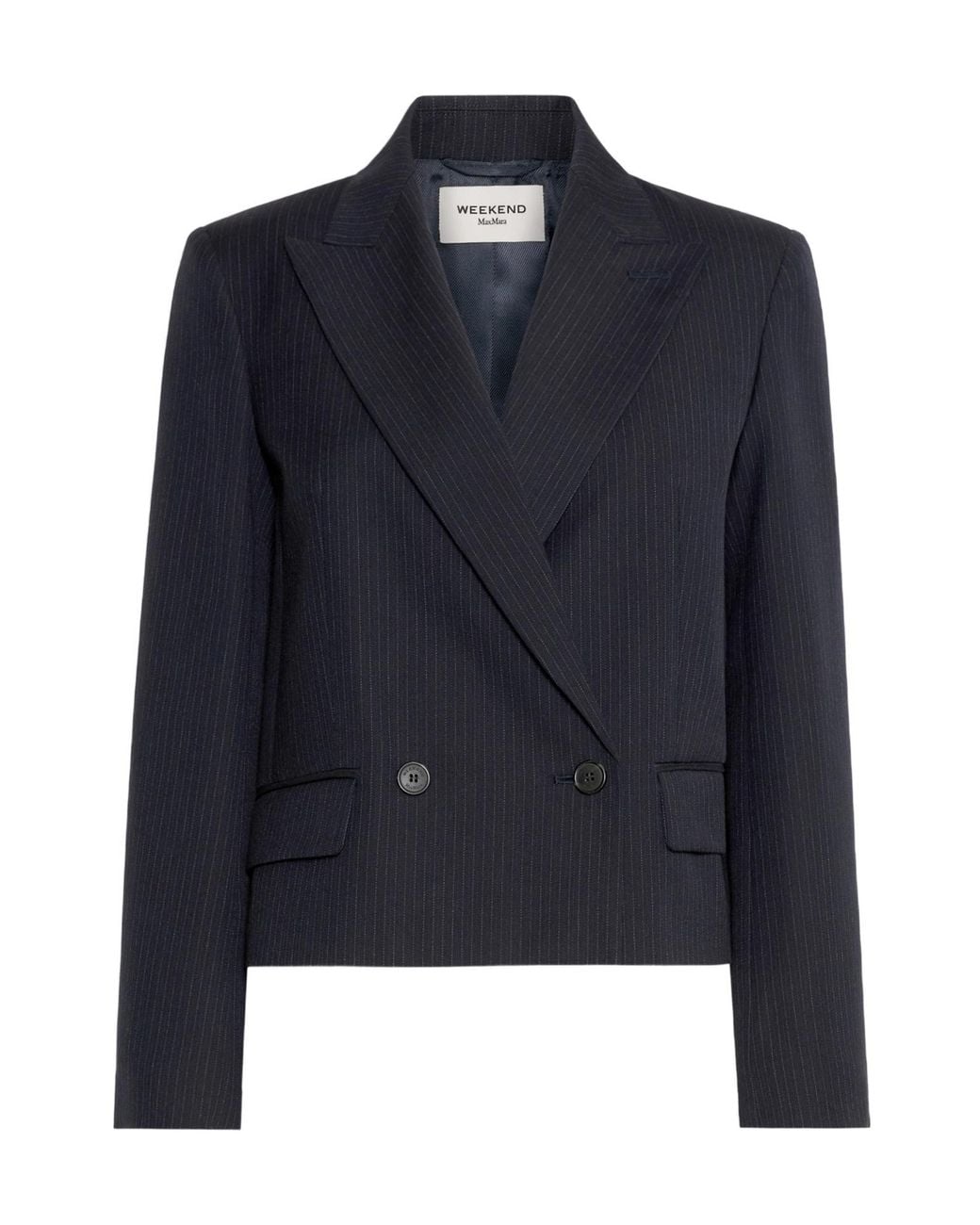 Weekend by Maxmara Blue Canapa Double-Breasted Pinstripe Blazer