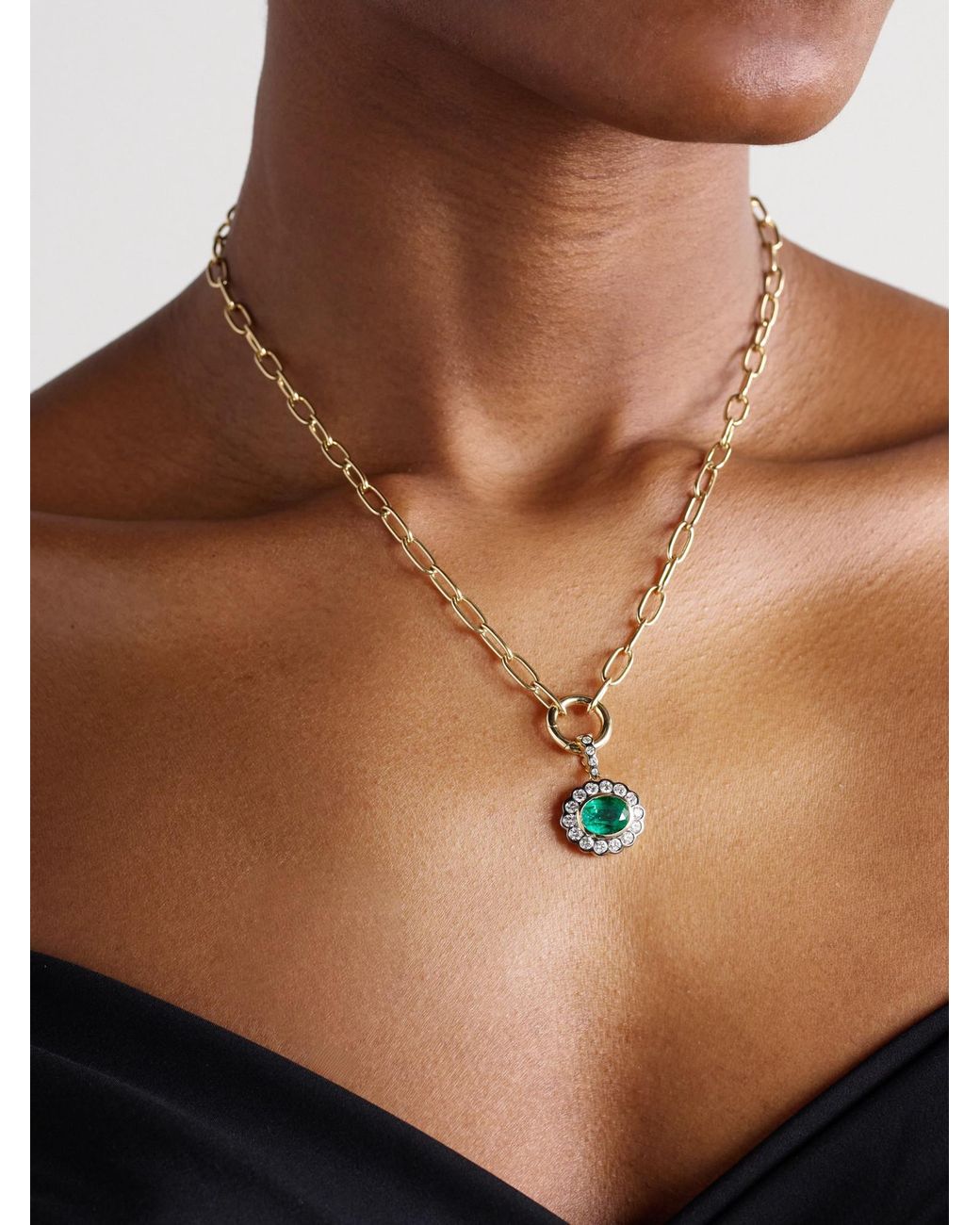 Marlo Laz Metallic Emerald Diamond Necklace