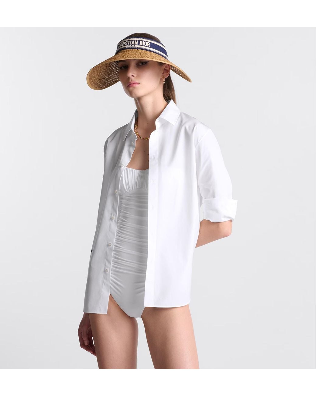 Dior White Gathered Detailed One-Piece Swimsuit