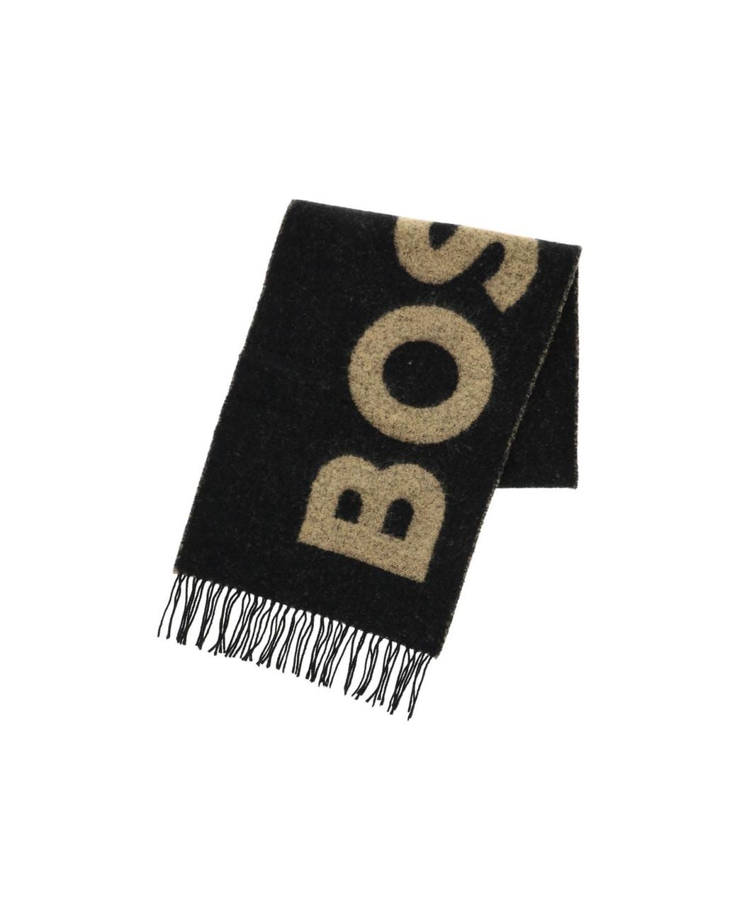 Boss Black Logo-Intarsia Knit Scarf for men