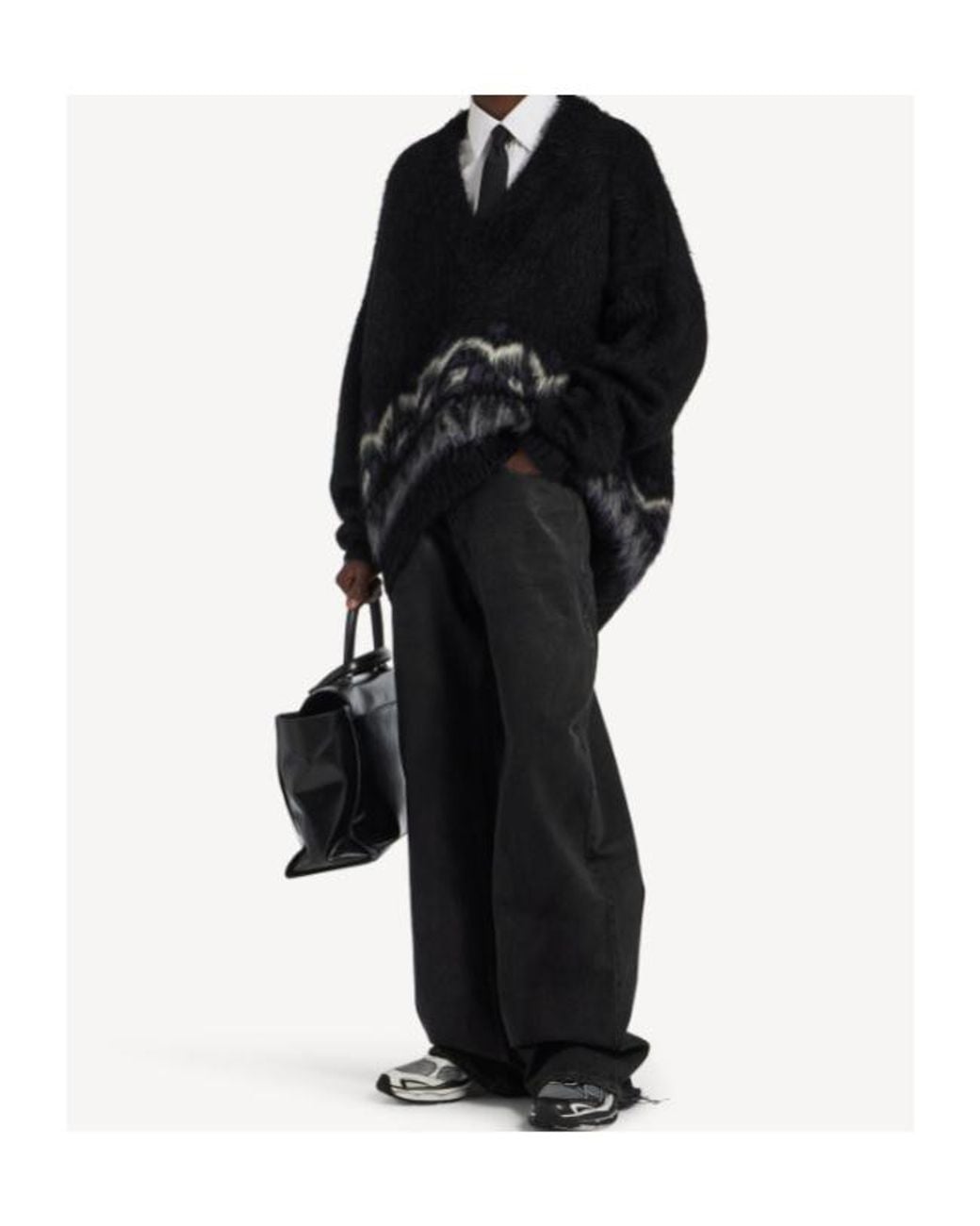 Balenciaga Black V-Neck Oversized Jumper for men