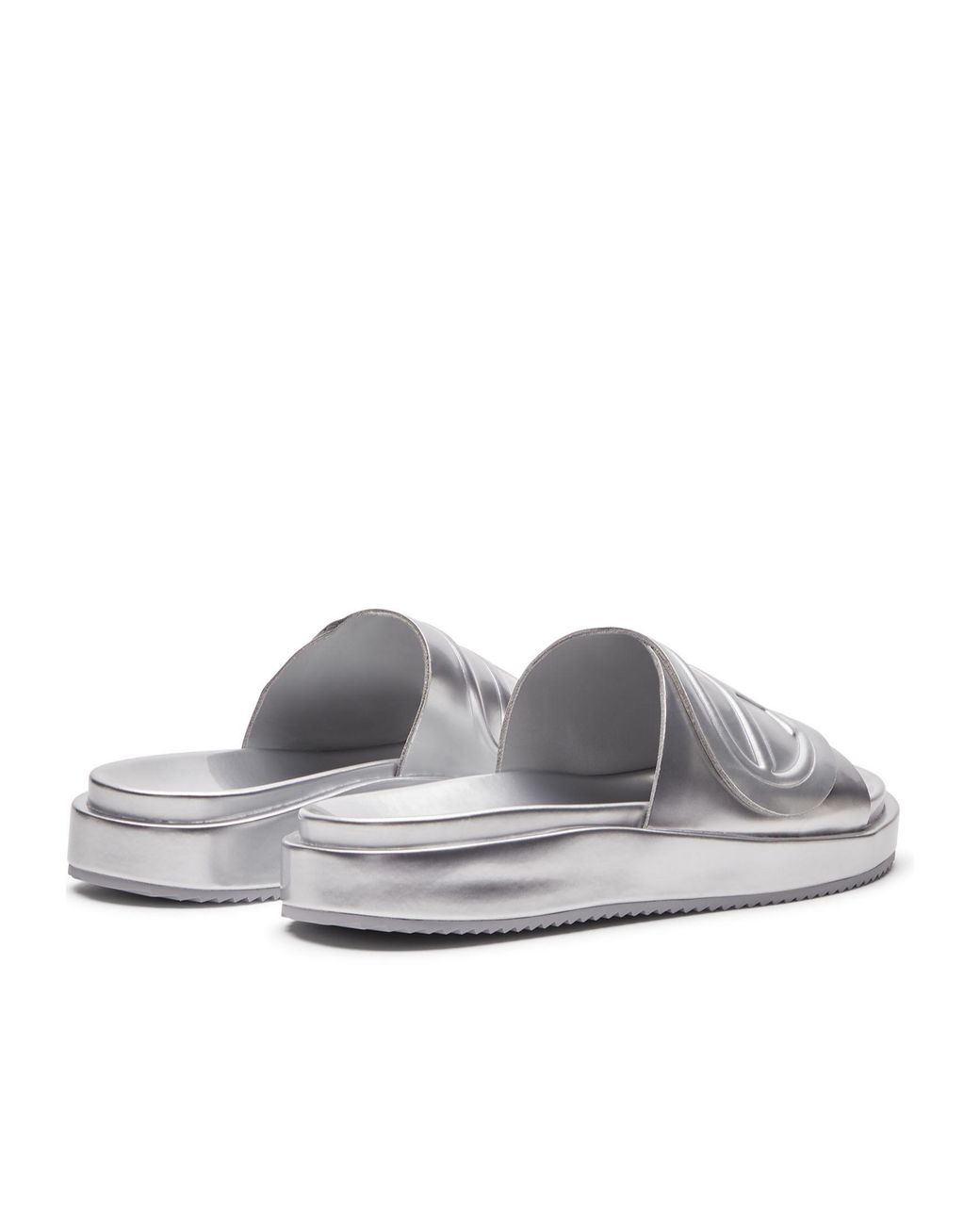 DIESEL White Sa-Slide D Oval Metallic Sandals