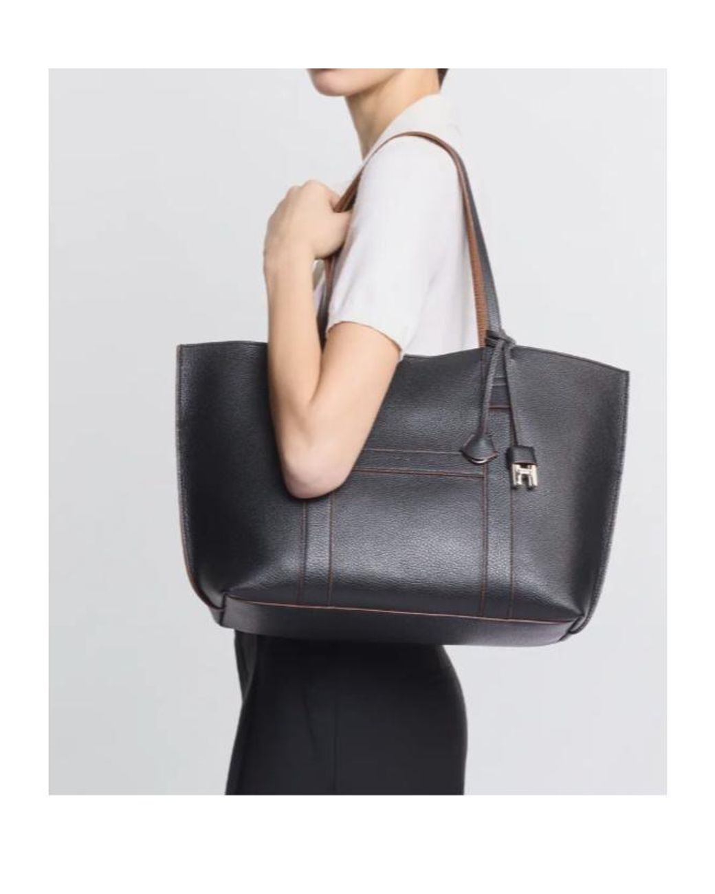 Hogan Black Hanging Accent Script Top Handle Bag
