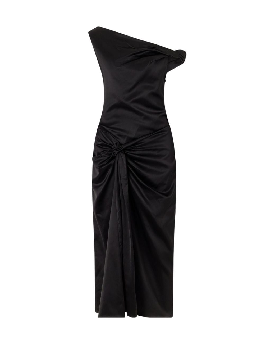 Dries Van Noten Black Draped Knot-Detail Satin Midi Dress