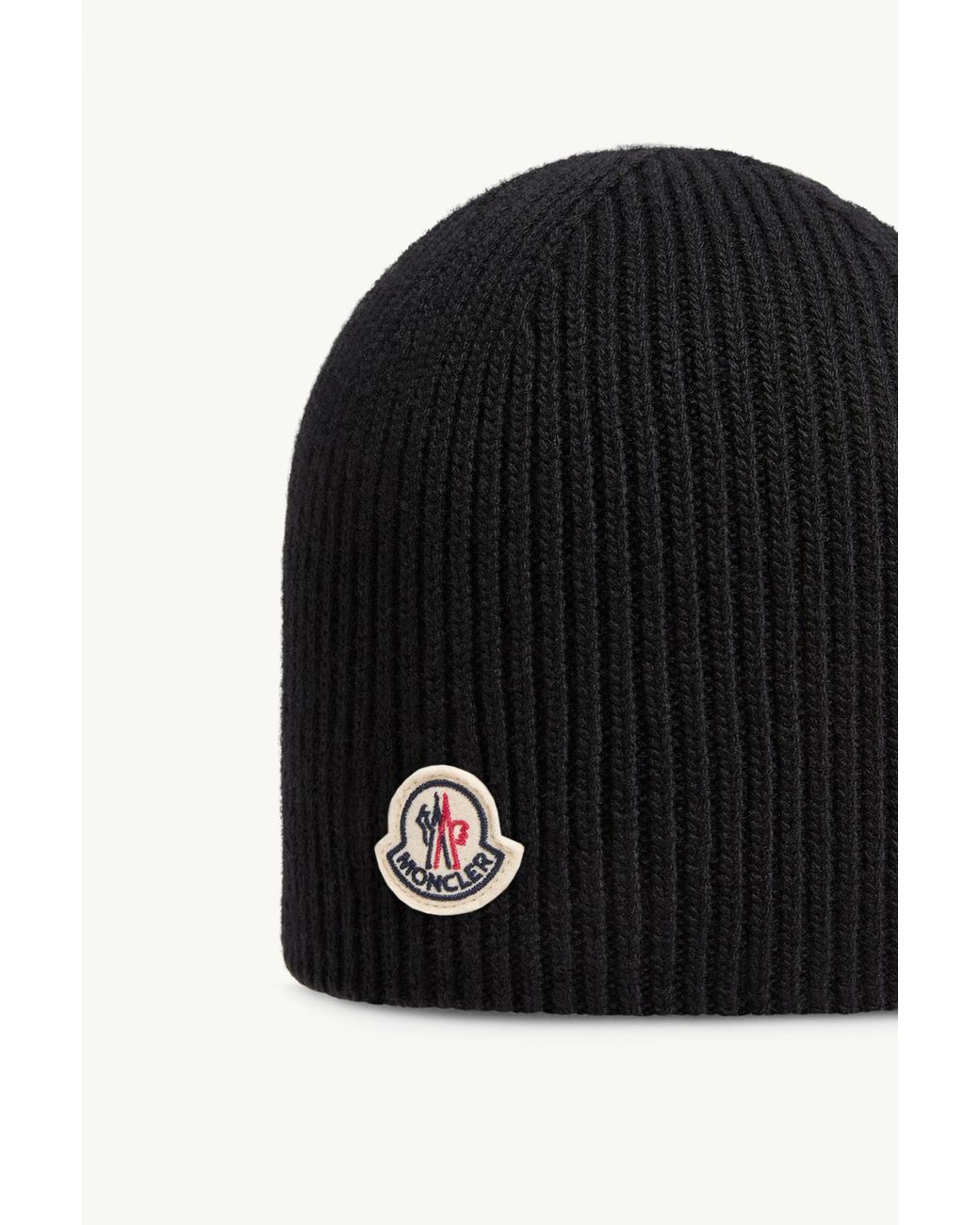 Moncler Black Logo Patch Ribbed Beanie for men