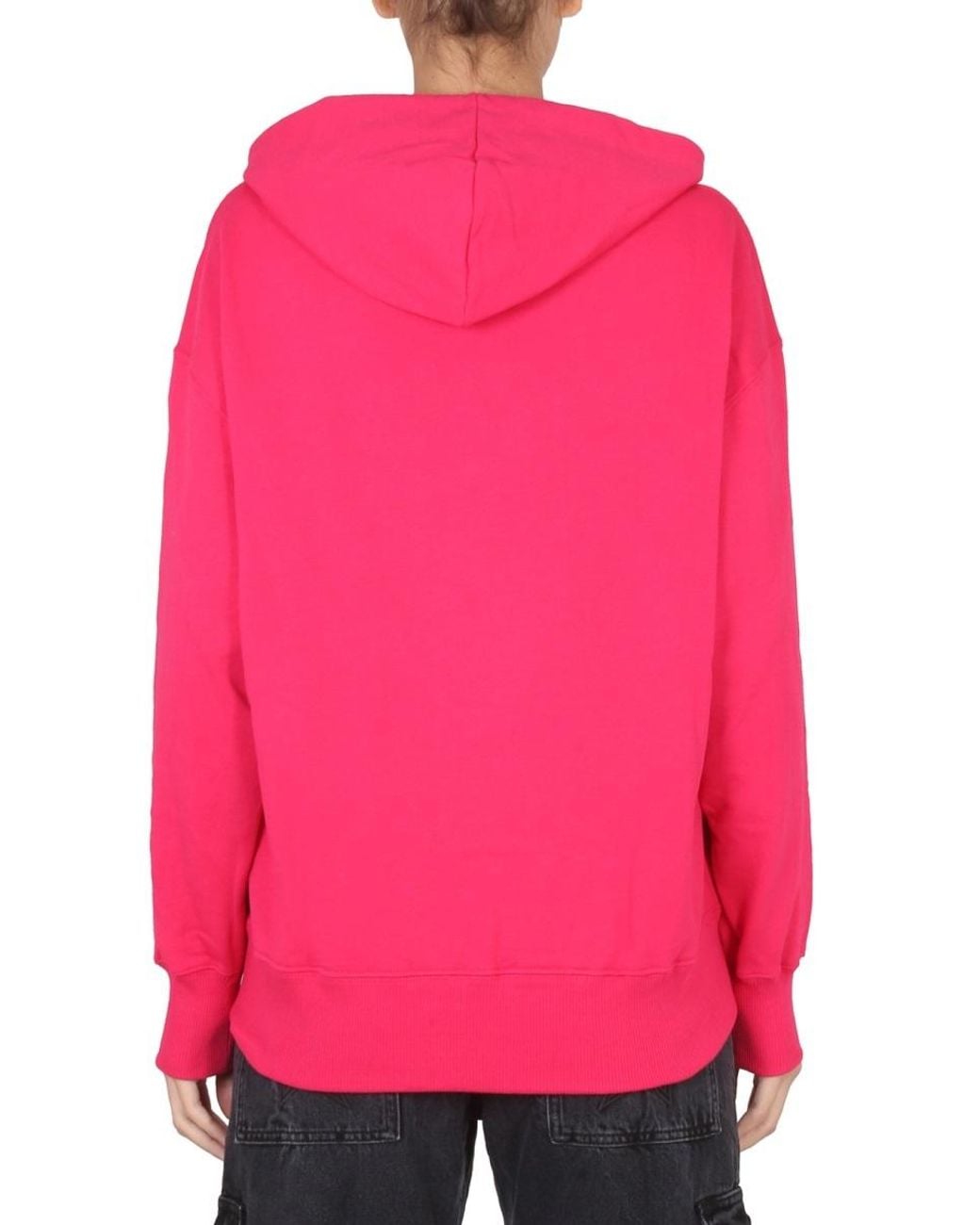 MSGM Red Logo-Print Long-Sleeve Hoodie
