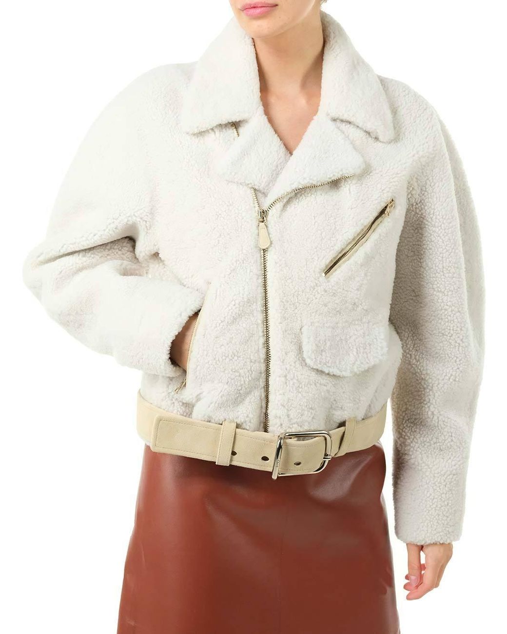 Chloé Gray Shearling Biker Jacket
