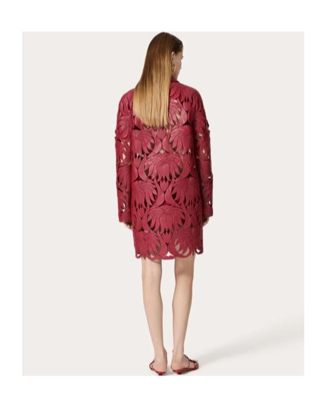 Valentino Red Hollow-Out Design Leather Jacket