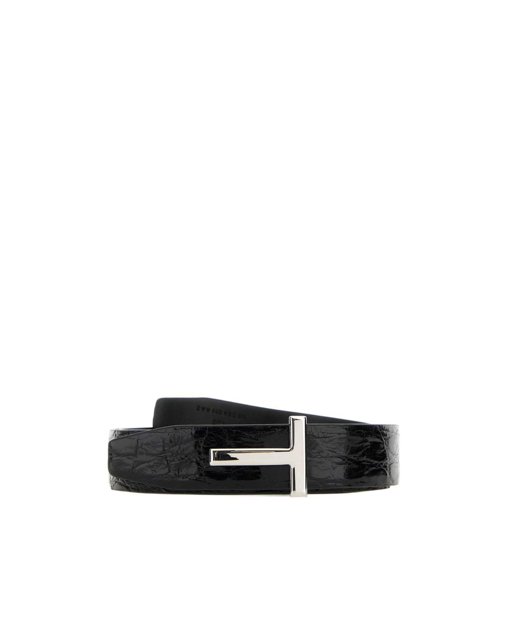 Tom Ford Black T Logo Embossed Buckle Belt for men