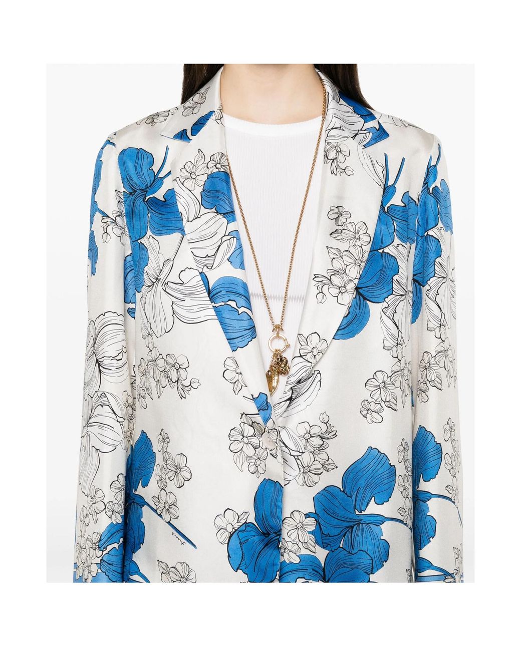 P.A.R.O.S.H. Blue P.A.R.O..H. Floral Print Collared Jacket