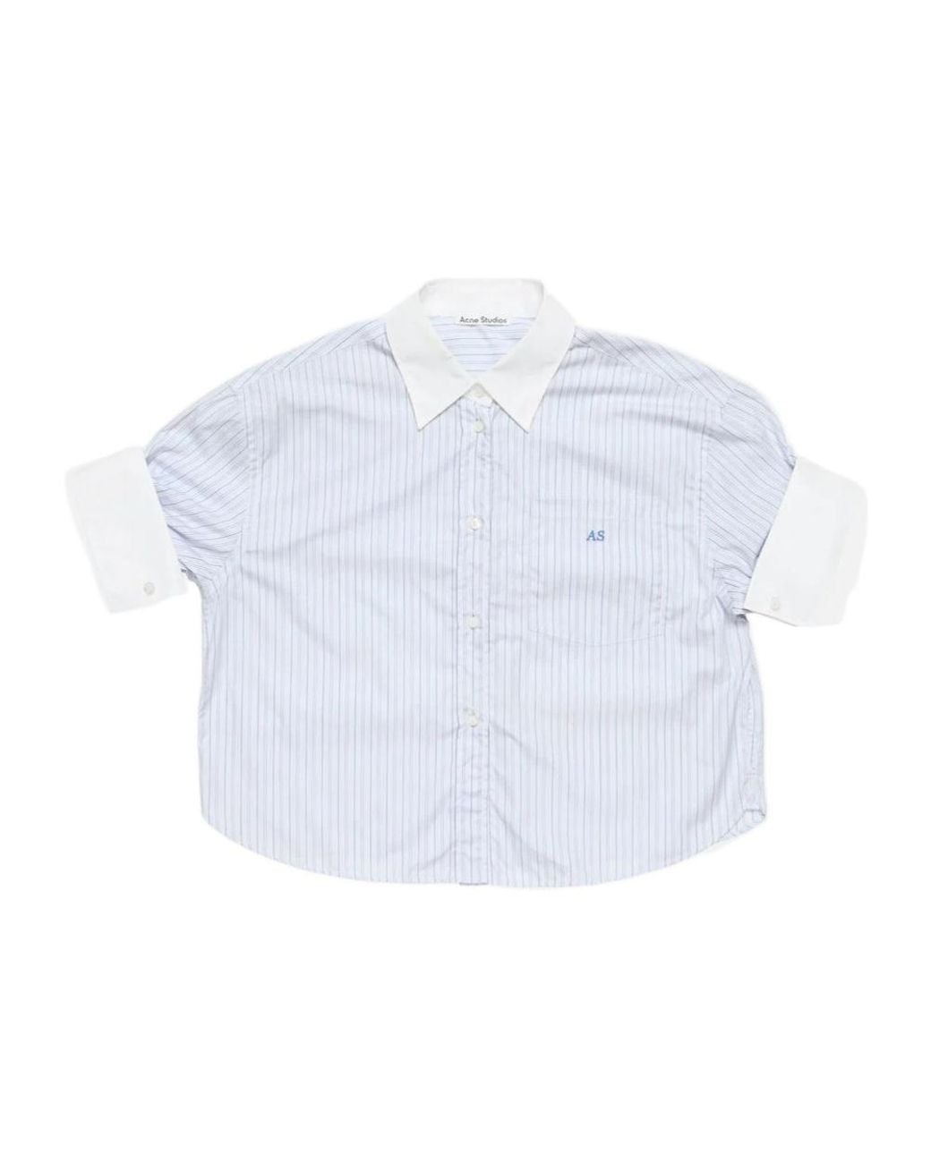 Acne White Short-Sleeved Striped Button-Up Shirt