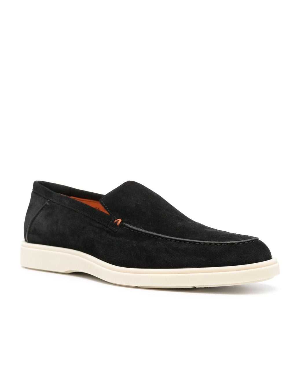 Santoni Black Almond-Toe Slip-On Loafers for men